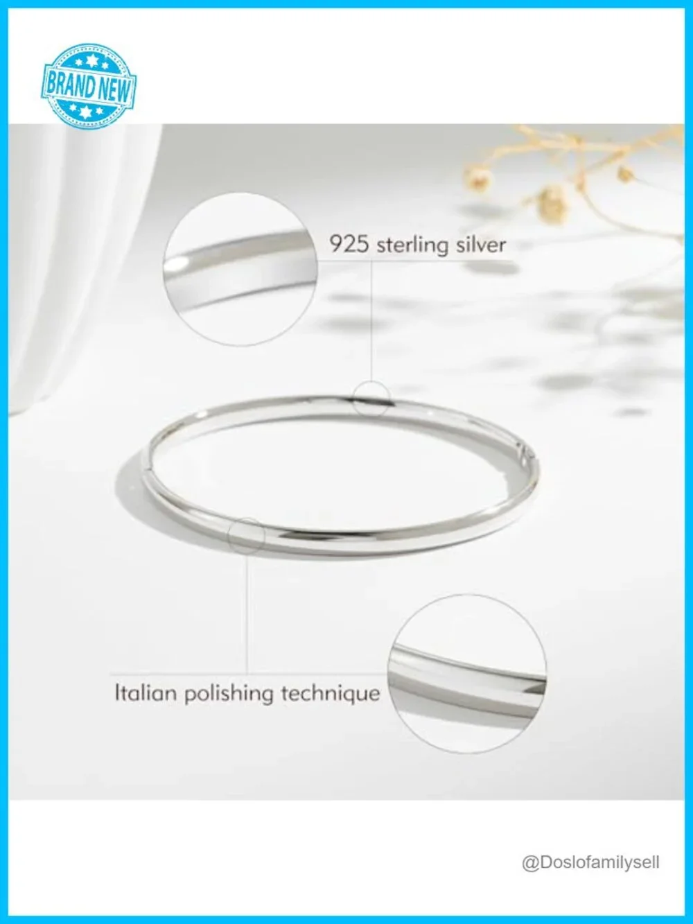 Sterling Silver Oval Bangle Bracelet Stackable Cuff Hypoallergenic